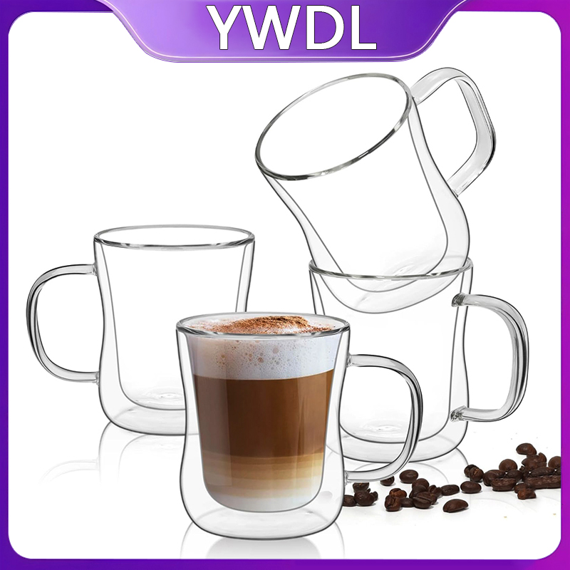 Espresso Shot Glass - YWDL 180/250/400ml 二重壁ガラスエスプレッソカップ クリアコーヒーマグ ハンドル付き ホット/コールド飲料