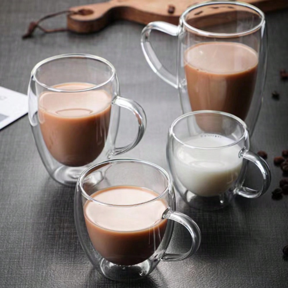 Espresso Shot Glass - 1PC 二重壁ガラスカップハンドル透明エスプレッソコーヒーカップミルクジュースコーヒーミニマリスト水カップ箸置きギフト