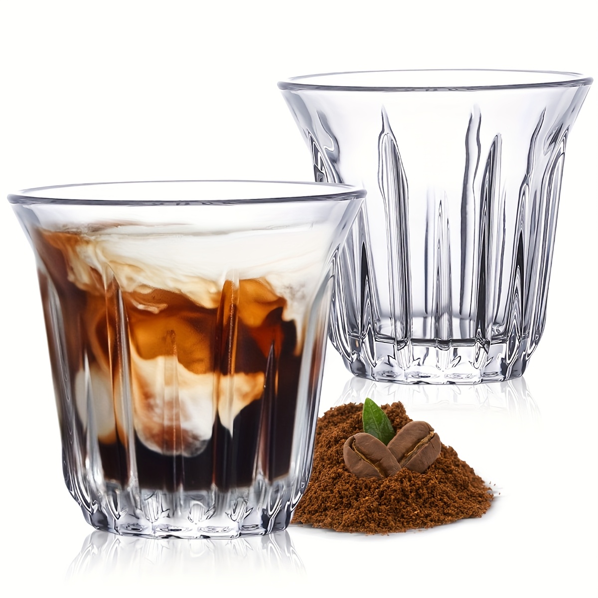 Espresso Shot Glass - エスプレッソカップ2個パック、コーヒー用透明ガラスカップ、コーヒーマググラス、キッチン/オフィス/バー用エスプレッソアクセサリー、お手入れ簡単